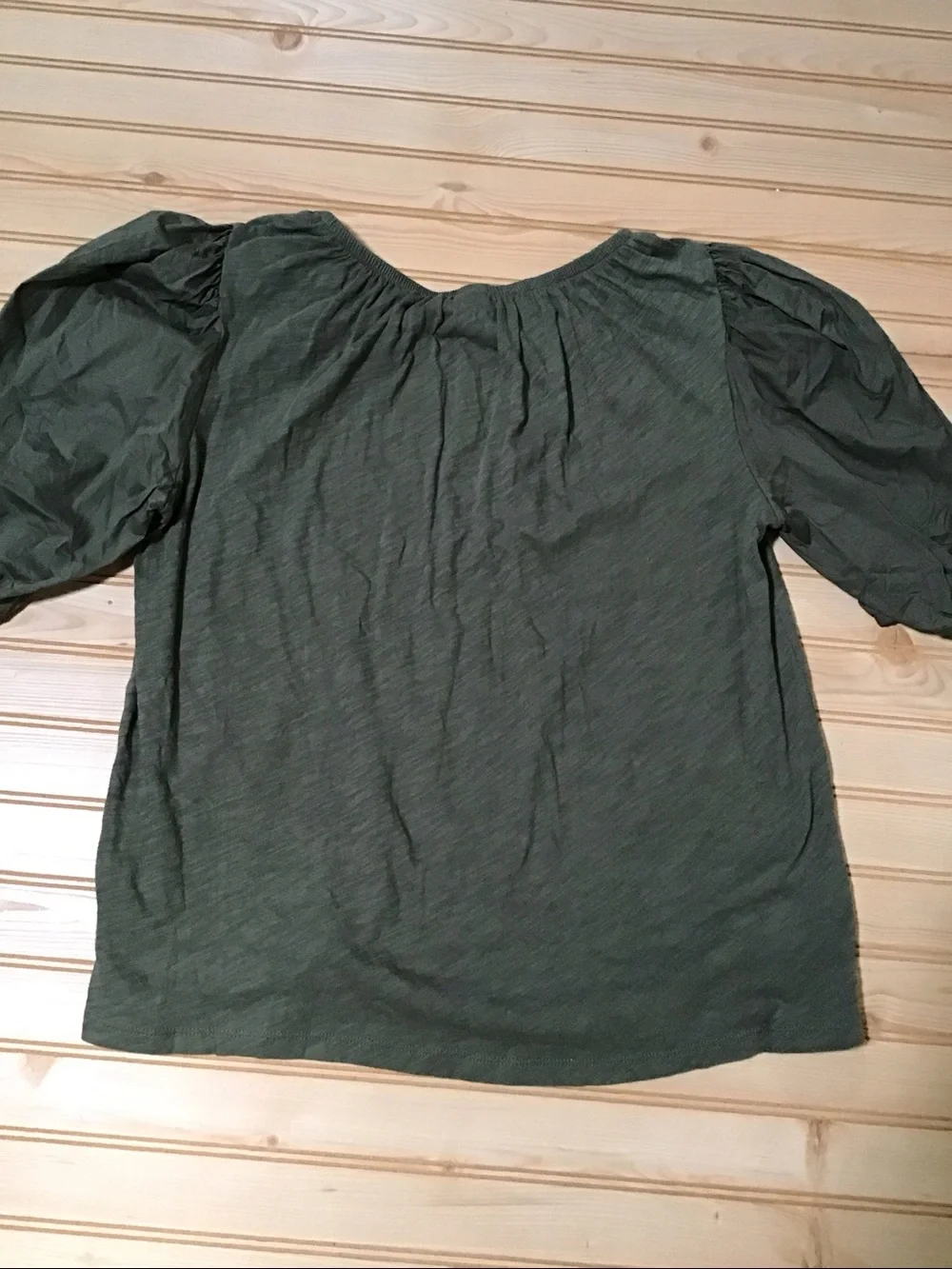 Old Navy 100% Cotton Olive Green Slub Knit Puff Sleeve Women’s Top Boho Fairy